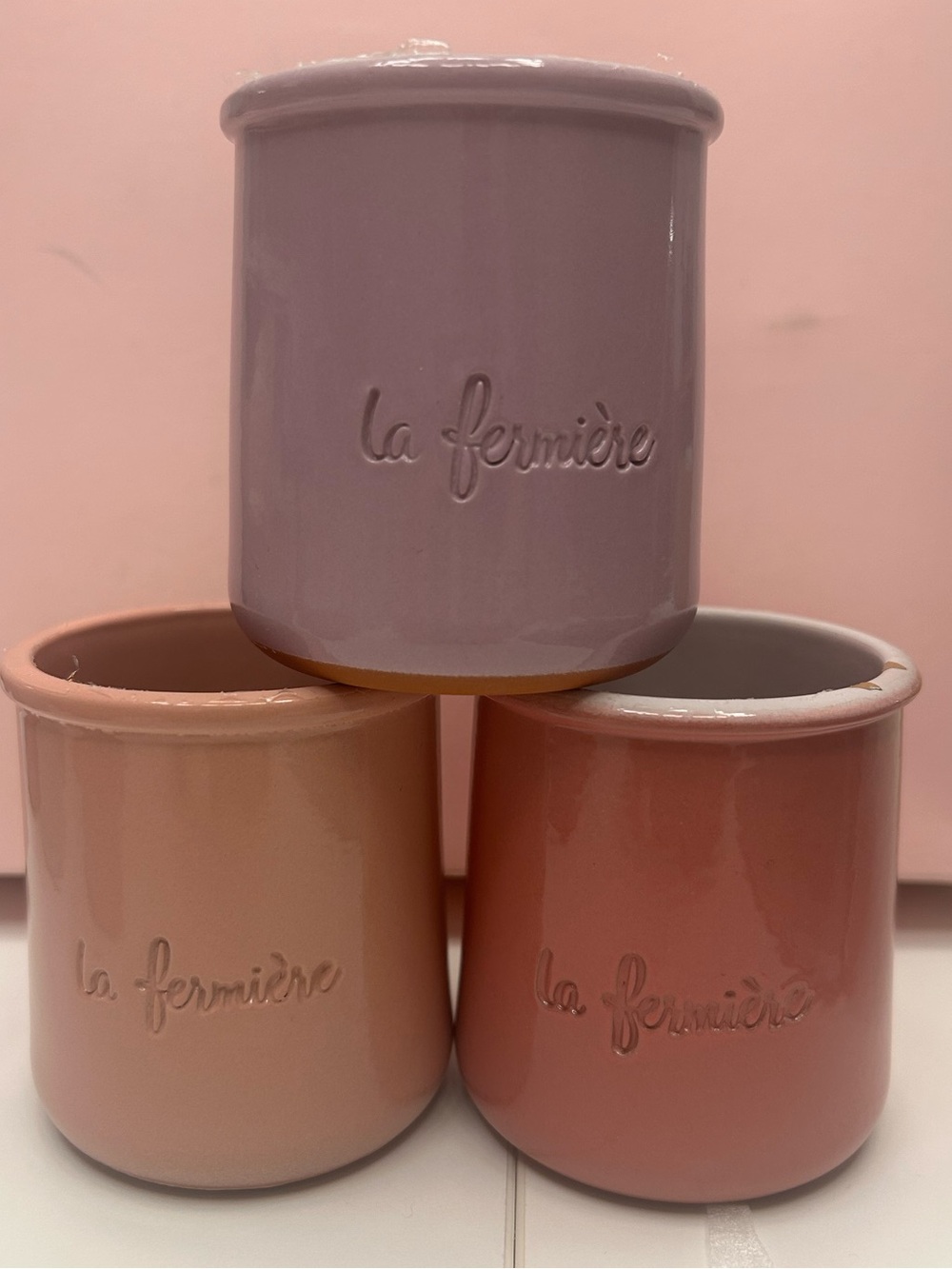 La Fermière Ceramic Jar Trio - Pastel Pink, Dusty Rose & Lavender